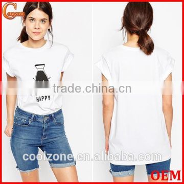 Rolled sleeves boyfriend T-Shirts women printed custom t-shirt