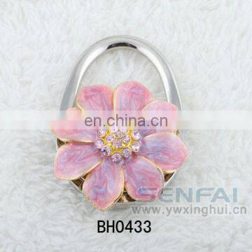 Crystal Flower Shape Bag Holder,Enamel Pink Bag Hanger