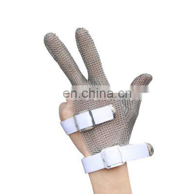 3 Fingers Stainless Steel Ring Cut Resistant Gloves Textile Strap
