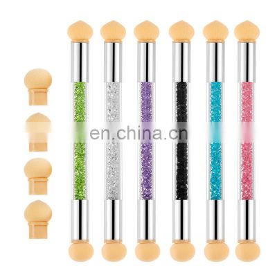 High Quality Dual Ended Nail Art Sponge Brushes With Rhinestones Handle Nail Art Tool