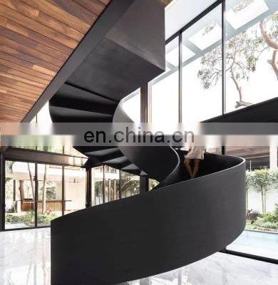 Modern Design best selling matte black carbon steel spiral stair wooden marble staircase