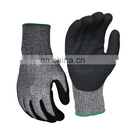 Dipped Safety Glove Sandy Nitrile Coated Cut Resistant Safety Work Glove Level 5 Anti Cut Gloves for Construction Industry