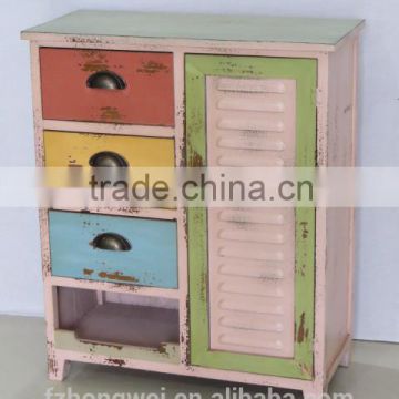 Wooden Storage Cabinet Antique Rustic Wooden Cabinet with Drawers&Door for Home Storage