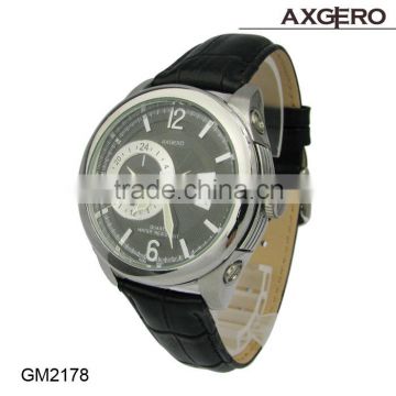 Good quality alloy case stainless steel back man watch genuine leather watch water resistant quartz watch
