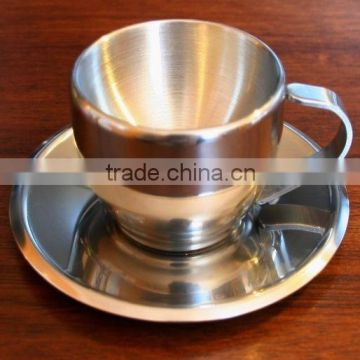 200ml Double wall All Stainless Steel Coffee Mug / Coffee Cup with Plate / Saucer
