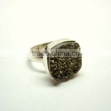 Coated Platinum Druzy Cushion Sterling Silver Jewelry, 925 Solid Sterling Silver Gemstone Ring, Designer Druzy Jewelry