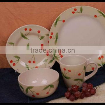 cherry design stoneware tableware made in China 16pcs ceramic dinnerware handpainted stoneware dinner set
