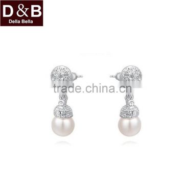 HYE43162 The latest fashion design with white diamond crystal platinum pearl earrings