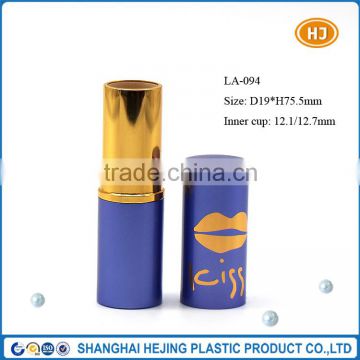 Empty luxury blue color round aluminum lipstick container