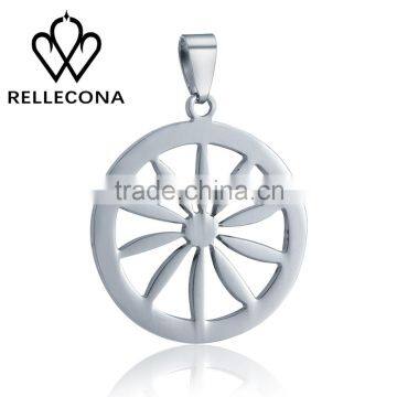 Fashion stainless steel round sun flower pendant necklace for men women