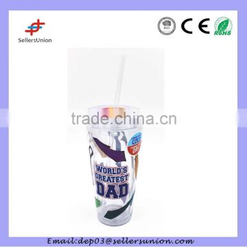 top quality printed plastic cup with straw