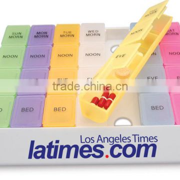 Rainbow Jumbo 24/7 Medicine Tray Organizer - holds seven removable, four compartment pill boxes and comes with your logo
