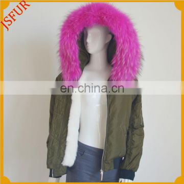 Jsfur Wholesale MA1 Bomber Jacket With Fur Collar And Fur Lining