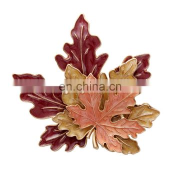 Beautiful colorful enamel gold plated big leaf cheap brooches in bulk