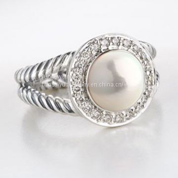 925 Silver 8mm Pearl Diamond Albion Petite Ring(R-014)