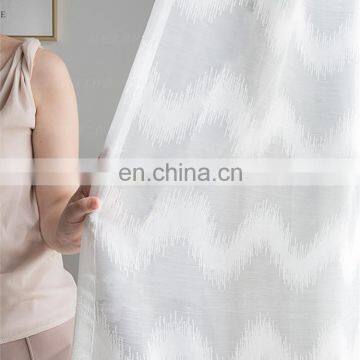 The new Nordic solid color thick clipped  pom pom voile curtains sheer linen