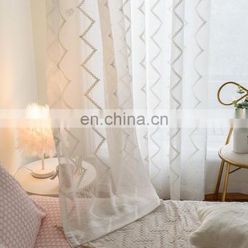 New window cotton embroidery stripe vertical white livingroom bedroom study wholesale custom curtains