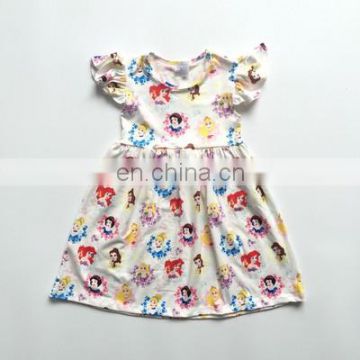 2020 Toddler Baby Girls Dress Cartoon Print Cotton Childrenswear Wholesale