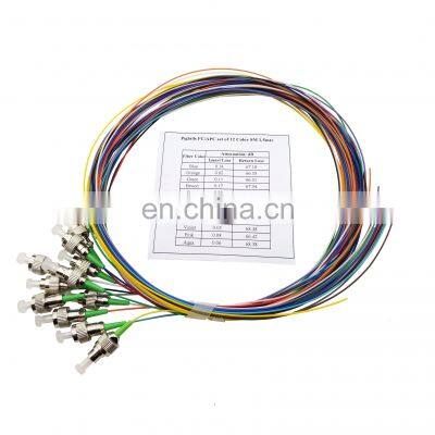 12 Color Fiber Cores FC APC Single mode G652D 1meter 0.9mm 12 cores fc pigtail optical fc apc pigtail