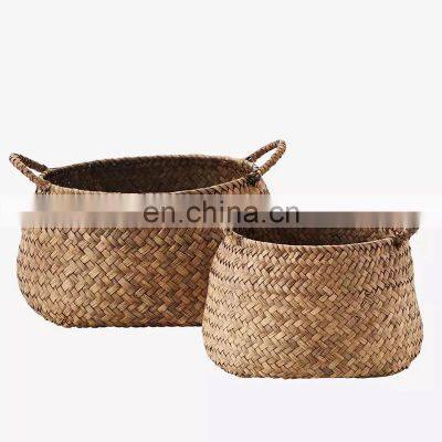 Traditional Rustic Set of 2 Natural Seagrass Storage Basket customized Straw Plant Holder Decor Home Wholesale