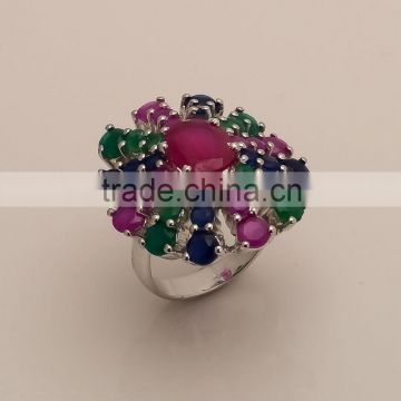 RUBY,EMERALD,SAPPHIRE RING ,RHODIUM POLISH,SILVER EXPORTER,SILVER JEWELRY FROM INDIA