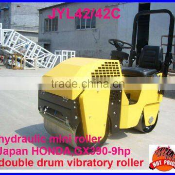 mini rollers,vibratory,ride-on double drum road compactor,Japan engine and bearing 9HP,CE certification