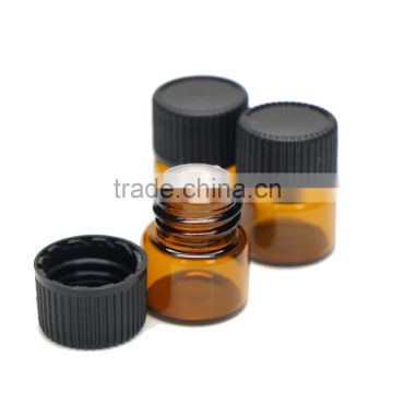 1ml Amber Glass Vial Essential Oil small glass Bottle with Black Caps Stopper