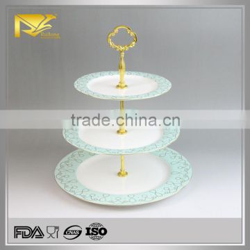 Dinnerware stand cake, porcelain cake stand, revolving cake stand with gold handle