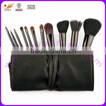 11pcs Animal hair& Synthetic hair Wood Handle Travel Cosmetic Brush Set with Case