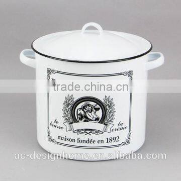 ENAMEL IRON CANISTER W/LID & EARS