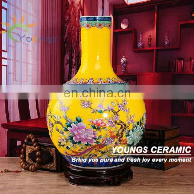Jingdezhen 55cm Tall Yellow Ceramic Porcelain Floor Vases for Home Decor
