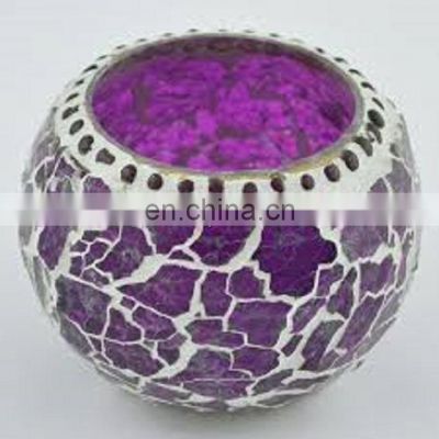 purple glass mosaic tea light holder for wedding