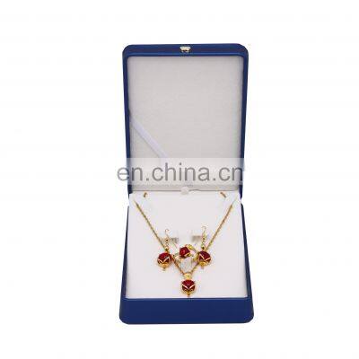 High-End Elegant Pu Leather Blue Ring Earrings Pendant Combination Box