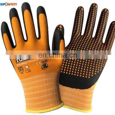 15G Orange Nylon Lined Foam Nitrile Coated Nitrile Palm Dotted Hand Gloves new products