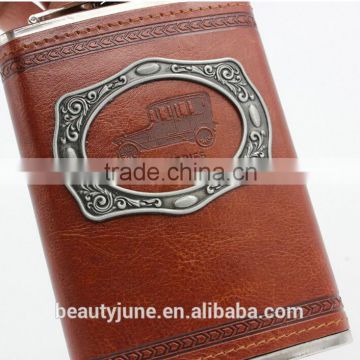 Promotional Price Stainless Steel Vapor Hip Flask thermos flask with leather for birthday gifts wedding men new 2015