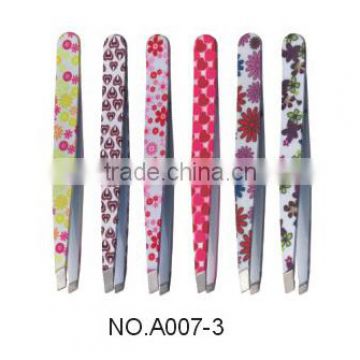 Professional care colorful flower printer eyebrow tweezer for girls