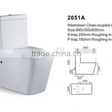 ceramic Sanitary Ware with water mark two piece squre Toilet Bowl