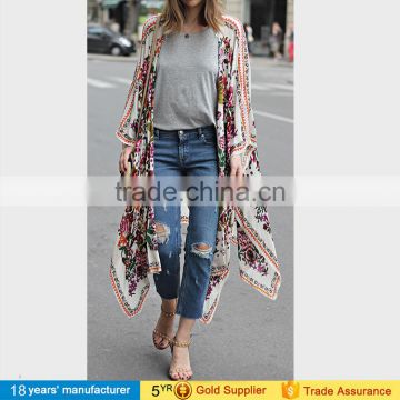 Ethinc women summer shirt blouse ladies printed long blusas tops plus size hippie floral chiffon boho kimono cardigan 2017