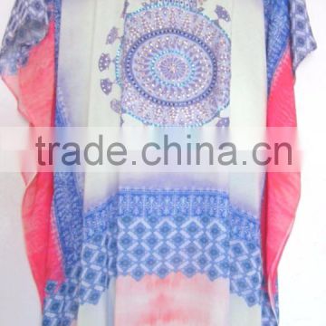 DIGITAL print crystal embellished kaftan CAFTAN tunic poncho blouse