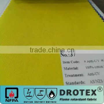 2015 cheap price 100 cotton uv-resistant fabric material for protective garment