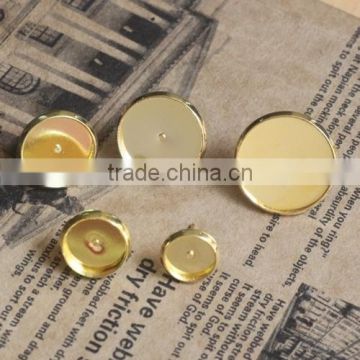 8-16mm Gold Plated Round Tray Ear Stud Blank Base For Cabochon Bezels Setting