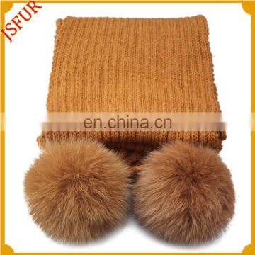Colourful Knitted Adult Pom Pom Wholesale Fox Fur Scarves
