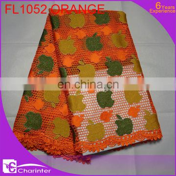 embroidery lace fabric/african lace fabric/african lace/french lace/cotton lace/cord lace FL1052 orange