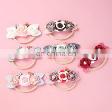 New Fashion Florals Baby Headband Elastic Nylon Hairbands For Kids Baby Hair Accessories Pearl Fresh Style Cute Headwear Gifts