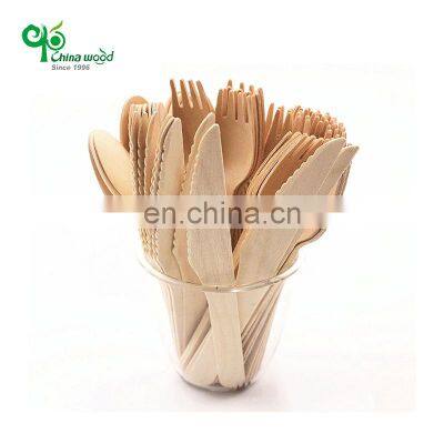 Disposable 160mm wooden cutlery camping fork and knife spoon ensemble cuillere fourchette couteau