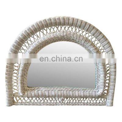 Hot Sale Vintage White Half Moon Rattan Mirror WAll Decoration Cheap WHolesale made in Vietnam Supplier