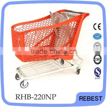 Rolling Plastic Pull Shopping Cart for Supermarket