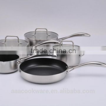 8pcs stainless steel tri-ply non-stick cookware set with glass lid
