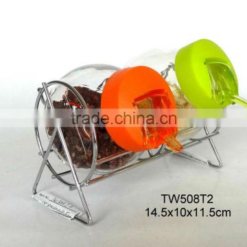 TW508T2 2pcs glass spice jar with metal rack