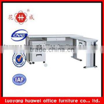 Luoyang MDF top metal frame L-shape light grey steel office table